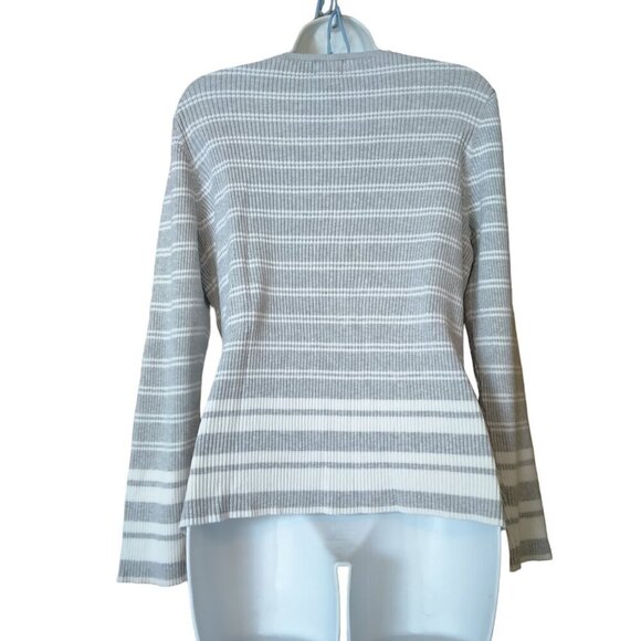 Worthington Women's XL Long Sleeve Gray Striped Pullover Sweater Casual Classic - Picture 4 of 4